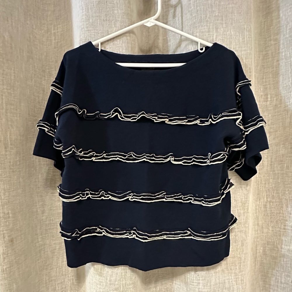 J Crew Ruffle SS Boatneck Sweater
Top Nwt G5693, XS, Navy